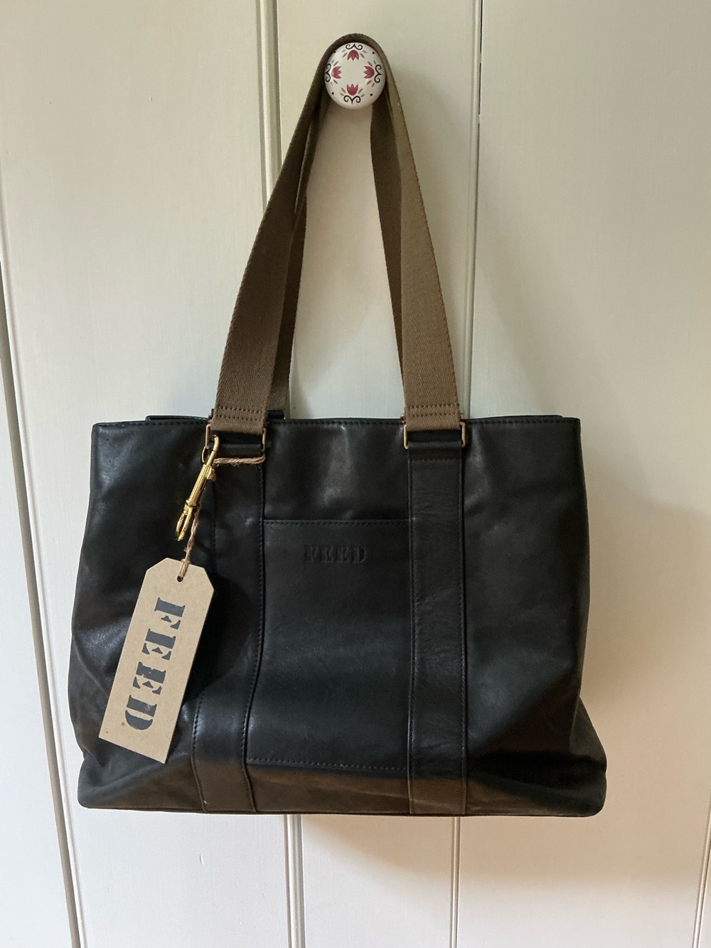 FEED Project Small Leather Work Bag Black Olive